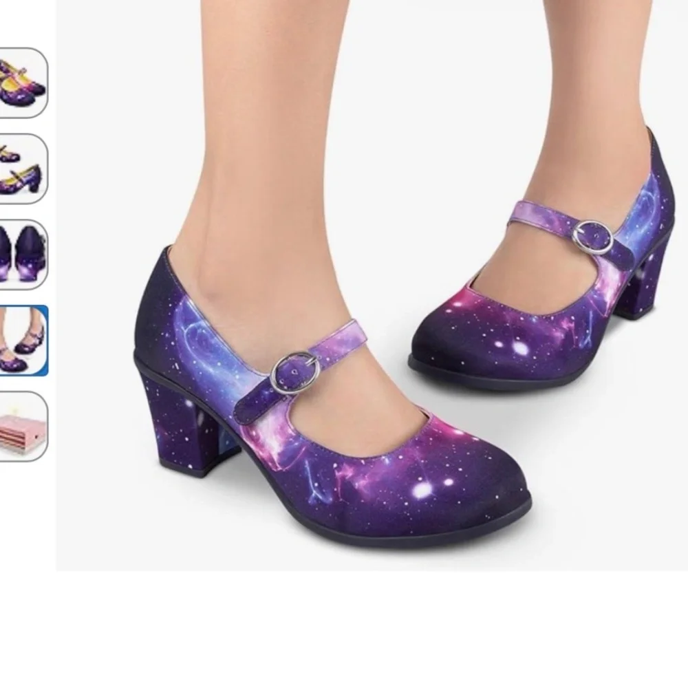 Hot chocolate design Nebula mid heel Mary Jane shoes size 11/41 purple galaxy - Picture 11 of 11